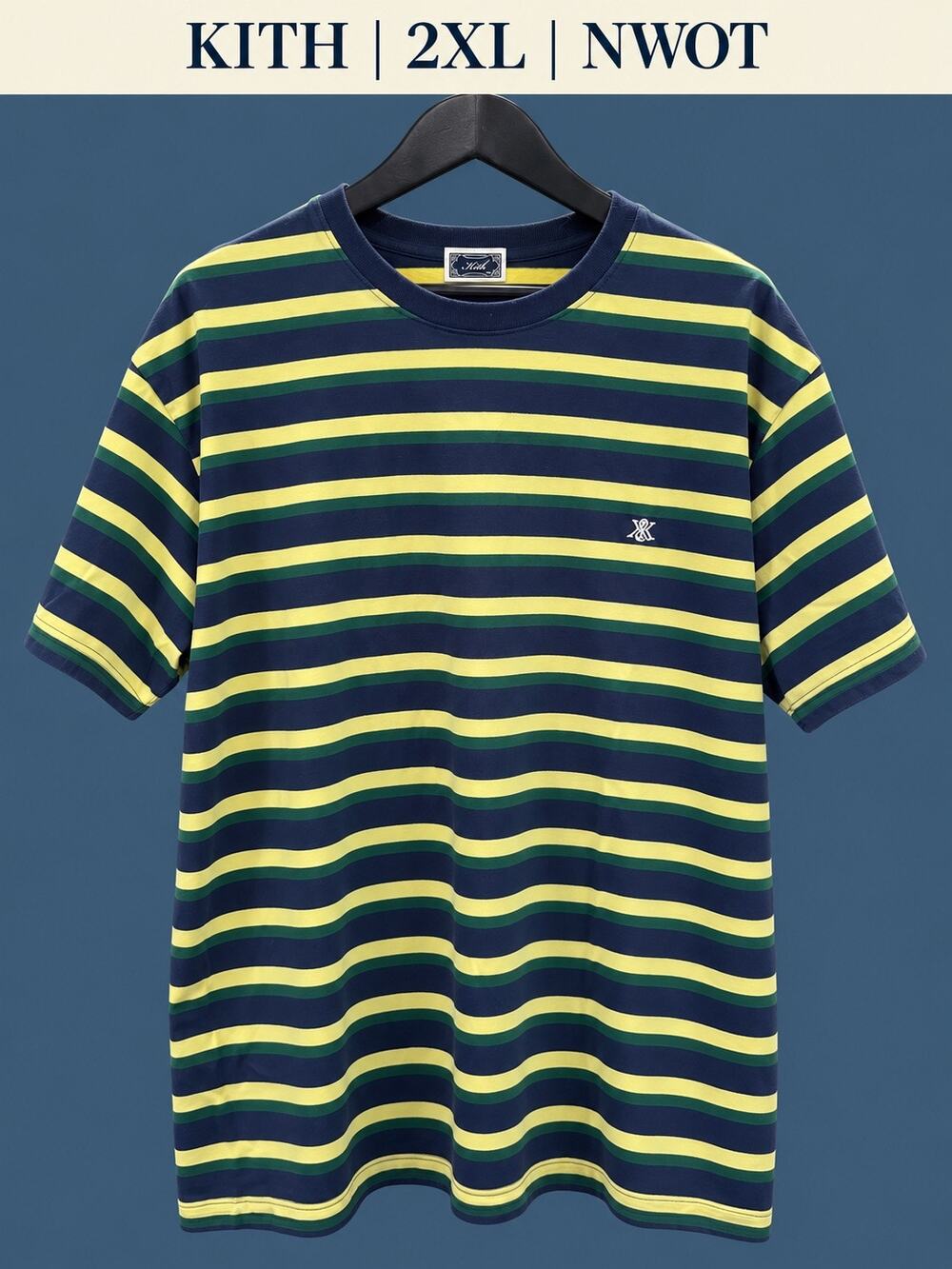 NWOT Kith Stripe LAX Tee 2.0 in the Nocturnal colorway, men’s size XXL.
